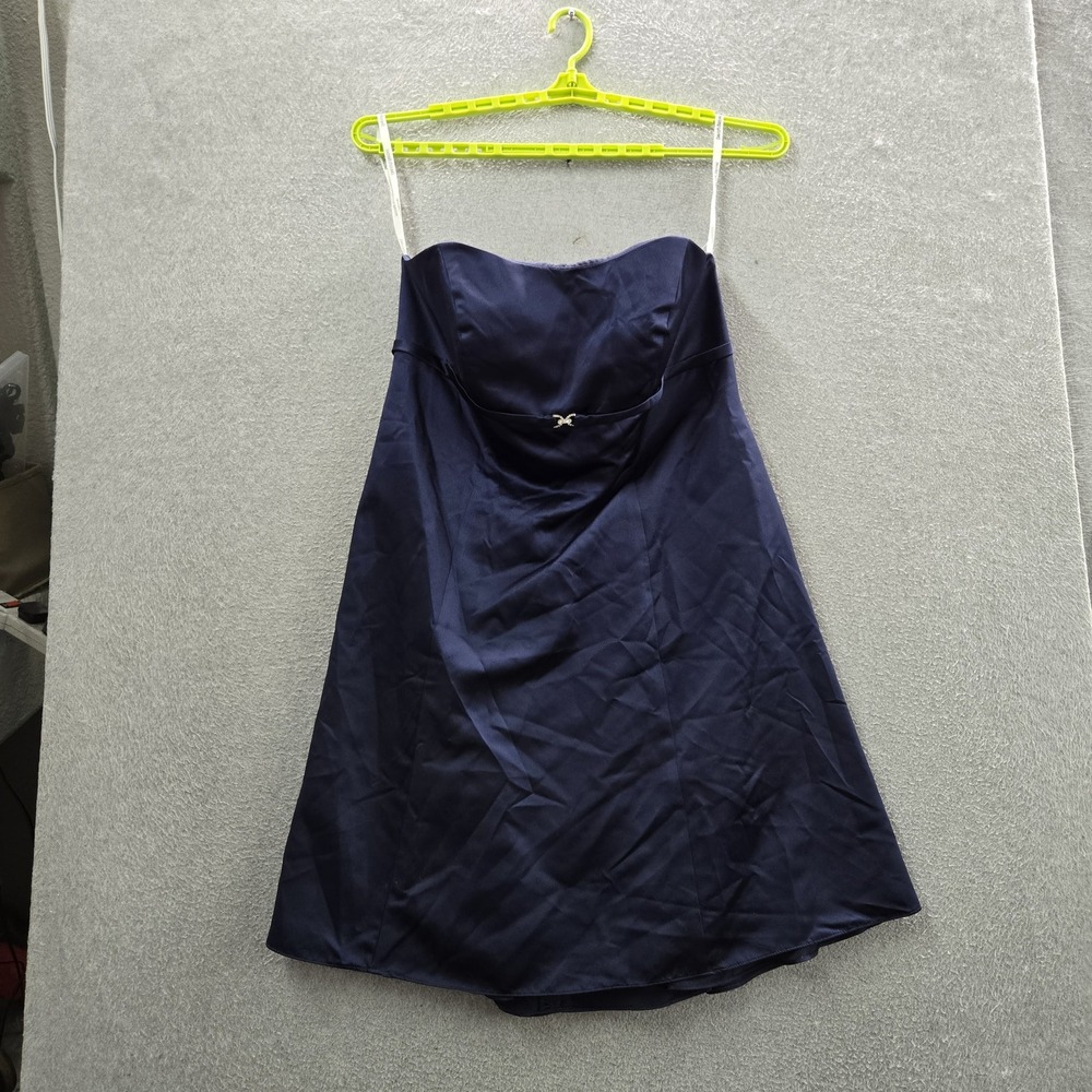 David's Bridal Women Dress 18 Blue A-Line Strapless Satin Pleated Bow Formal NWT